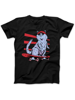 Koszulka Koszulka Damska Kot Skater Czarna - Śmieszne T-Shirty z Nadrukami ?