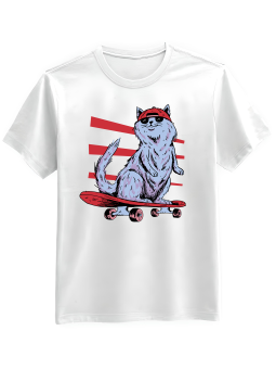 Koszulka Koszulka Męska Kot Skater Biała - Śmieszne T-Shirty z Nadrukami ?