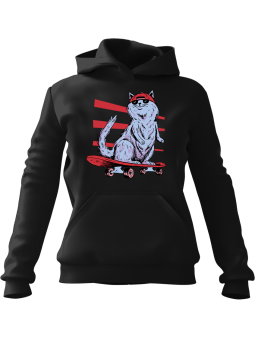 Bluza Męska z kapturem Kot Skater Czarna - Śmieszne gadżety z Nadrukami ?