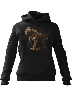 Bluza Damska z kapturem Steampunk Jaguar Czarna - Modna Odzież z Nadrukami ?