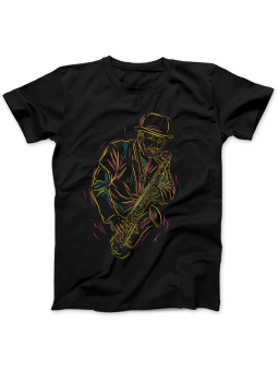 Koszulka Koszulka Damska Saksofonista Rysunek Czarna - Śmieszne T-Shirty z Nadrukami ?