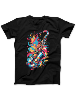 Koszulka Koszulka Damska Kolorowy Saksofon Czarna - Śmieszne T-Shirty z Nadrukami ?