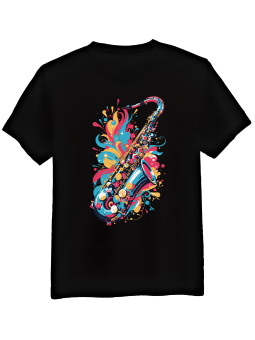 Koszulka Koszulka Męska Kolorowy Saksofon Czarna - Śmieszne T-Shirty z Nadrukami ?