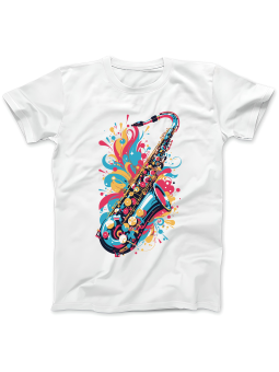 Koszulka Koszulka Damska Kolorowy Saksofon Biała - Śmieszne T-Shirty z Nadrukami ?