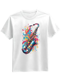 Koszulka Koszulka Męska Kolorowy Saksofon Biała - Śmieszne T-Shirty z Nadrukami ?