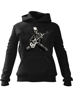 Bluza Damska z kapturem Szkielet z Gitarą Czarna - Modna Odzież z Nadrukami ?