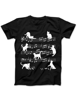 Koszulka Koszulka Damska Koty Na Pięciolinii Czarna - Śmieszne T-Shirty z Nadrukami ?