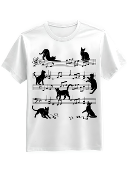 Koszulka Koszulka Męska Koty Na Pięciolinii Biała - Śmieszne T-Shirty z Nadrukami ?