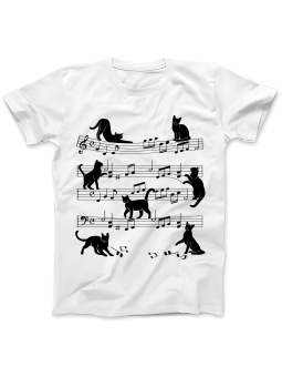 Koszulka Koszulka Damska Koty Na Pięciolinii Biała - Śmieszne T-Shirty z Nadrukami ?