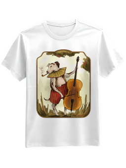 Koszulka Koszulka Męska Pies Grający Na Wiolonczeli Biała - Śmieszne T-Shirty z Nadrukami ?