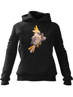 Bluza Damska z kapturem Śpiewająca Papuga Czarna - Modna Odzież z Nadrukami ?