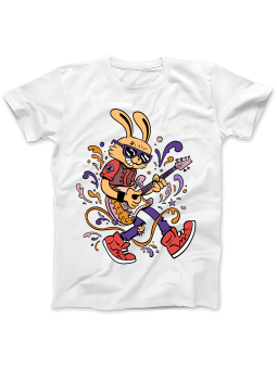 Koszulka Koszulka Damska Zając z Gitarą Biała - Śmieszne T-Shirty z Nadrukami ?