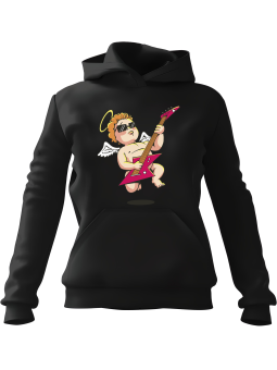 Bluza Damska z kapturem Aniołek z Gitarą Czarna - Modna Odzież z Nadrukami ?