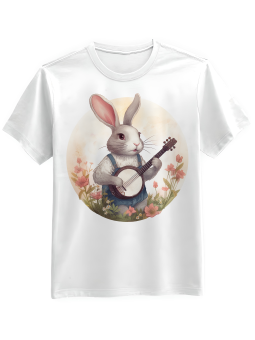 Koszulka Koszulka Męska Zając z Mandoliną Biała - Śmieszne T-Shirty z Nadrukami ?