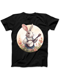 Koszulka Koszulka Damska Zając z Mandoliną Czarna - Śmieszne T-Shirty z Nadrukami ?