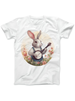 Koszulka Koszulka Damska Zając z Mandoliną Biała - Śmieszne T-Shirty z Nadrukami ?