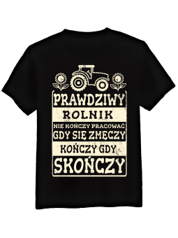 Koszulka Koszulka Męska Prawdziwy Rolnik Czarna - Śmieszne T-Shirty z Nadrukami ?