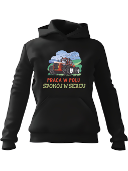 Bluza Damska z kapturem Praca w Polu Spokój w Sercu Czarna - Modna Odzież z Nadrukami ?