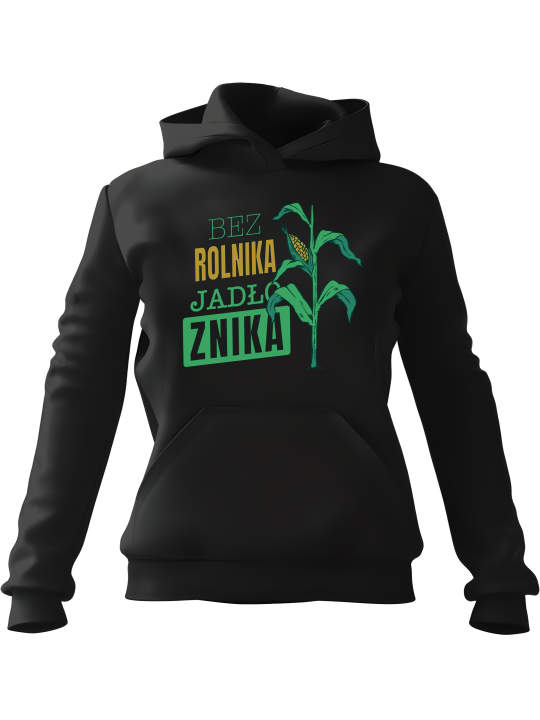 Bluza Męska z kapturem Bez Rolnika Jadło Znika Czarna - Śmieszne gadżety z Nadrukami ?
