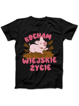 Koszulka Koszulka Damska Kocham Wiejskie Życie Czarna - Śmieszne T-Shirty z Nadrukami ?