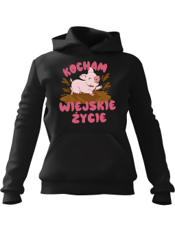 Bluza Męska z kapturem Kocham Wiejskie Życie Czarna - Śmieszne gadżety z Nadrukami ?