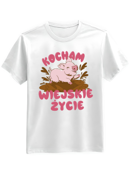 Koszulka Koszulka Męska Kocham Wiejskie Życie Biała - Śmieszne T-Shirty z Nadrukami ?