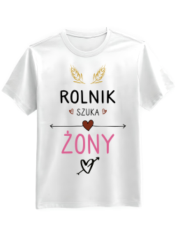 Koszulka Koszulka Męska Rolnik Szuka Żony Biała - Śmieszne T-Shirty z Nadrukami ?