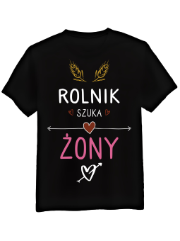 Koszulka Koszulka Męska Rolnik Szuka Żony Czarna - Śmieszne T-Shirty z Nadrukami ?
