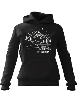 Bluza Męska z kapturem Góry To Najlepsza Terapia Czarna - Śmieszne gadżety z Nadrukami ?