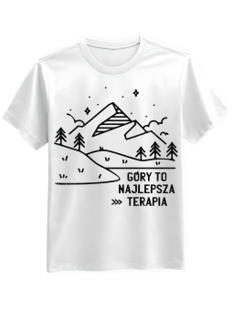 Koszulka Koszulka Męska Góry To Najlepsza Terapia Biała - Śmieszne T-Shirty z Nadrukami ?