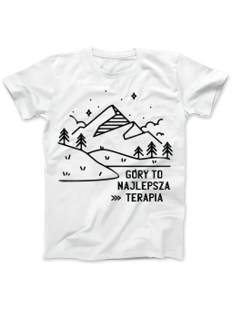 Koszulka Koszulka Damska Góry To Najlepsza Terapia Biała - Śmieszne T-Shirty z Nadrukami ?