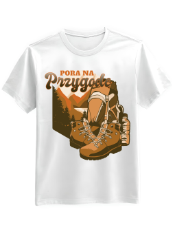 Koszulka Koszulka Męska Pora Na Przygodę Biała - Śmieszne T-Shirty z Nadrukami ?