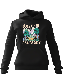 Bluza Męska z kapturem Kocham Przygody Czarna - Śmieszne gadżety z Nadrukami ?