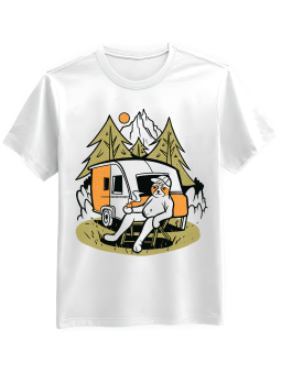 Koszulka Koszulka Męska Camping w Górach Biała - Śmieszne T-Shirty z Nadrukami ?