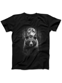 Koszulka Koszulka Damska Niedźwiedź i Księżyc Czarna - Śmieszne T-Shirty z Nadrukami ?