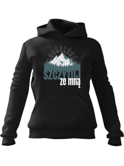 Bluza Damska z kapturem Szczytuj Ze Mną Czarna - Modna Odzież z Nadrukami ?