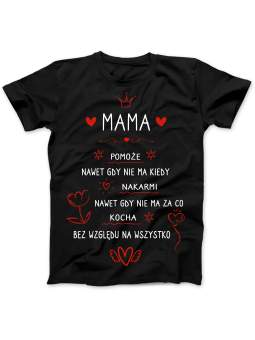 Koszulka Koszulka Damska Mama Pomoże Czarna - Śmieszne T-Shirty z Nadrukami ?