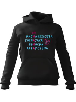 Bluza Damska z kapturem Mama Krzyżówka Czarna - Modna Odzież z Nadrukami ?