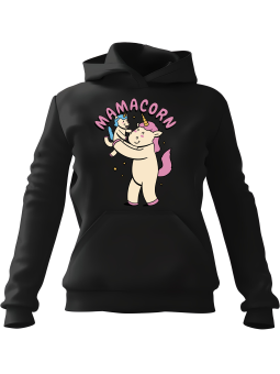 Bluza Damska z kapturem Mamacorn Czarna - Modna Odzież z Nadrukami ?