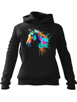 Bluza Damska z kapturem Koń Akwarela Czarna - Modna Odzież z Nadrukami ?