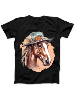 Koszulka Koszulka Damska Koń w Kapeluszu Czarna - Śmieszne T-Shirty z Nadrukami ?