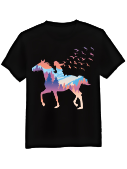 Koszulka Koszulka Męska Dziewczyna na Koniu Góry Czarna - Śmieszne T-Shirty z Nadrukami ?