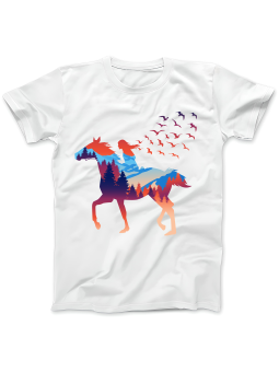 Koszulka Koszulka Damska Dziewczyna na Koniu Góry Biała - Śmieszne T-Shirty z Nadrukami ?