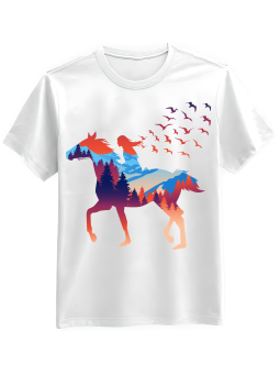 Koszulka Koszulka Męska Dziewczyna na Koniu Góry Biała - Śmieszne T-Shirty z Nadrukami ?