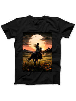 Koszulka Koszulka Damska Zachód Słońca Na Koniu Czarna - Śmieszne T-Shirty z Nadrukami ?