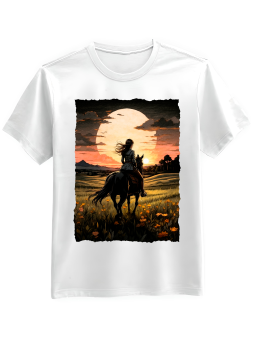 Koszulka Koszulka Męska Zachód Słońca Na Koniu Biała - Śmieszne T-Shirty z Nadrukami ?