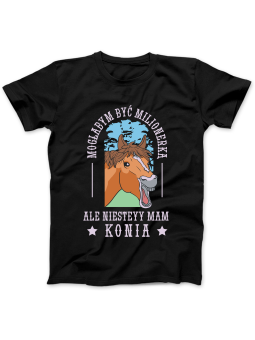 Koszulka Koszulka Damska Mogłabym Być Milionerką Ale Mam Konia Czarna - Śmieszne T-Shirty z Nadrukami ?