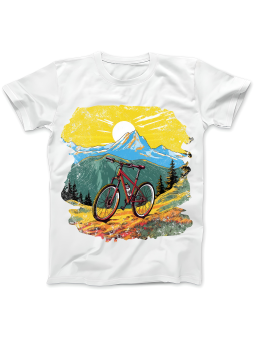 Koszulka Koszulka Damska Rower Na Tle Gór Biała - Śmieszne T-Shirty z Nadrukami ?