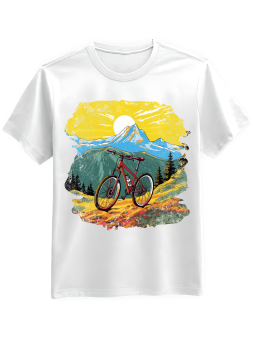 Koszulka Koszulka Męska Rower Na Tle Gór Biała - Śmieszne T-Shirty z Nadrukami ?