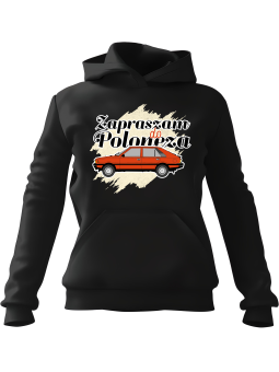 Bluza Damska z kapturem Zapraszam Do Poloneza Czarna - Modna Odzież z Nadrukami ?